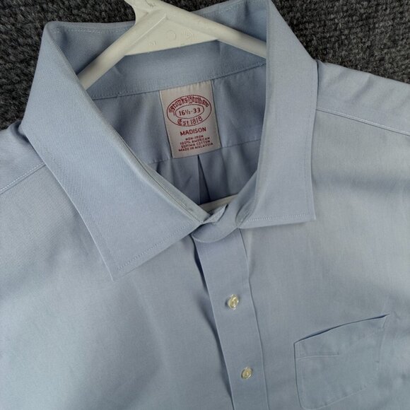 Brooks Brothers Non Iron Cotton Button Up 16.5 33 Madison Blue Supima Adult Men - Picture 7 of 15